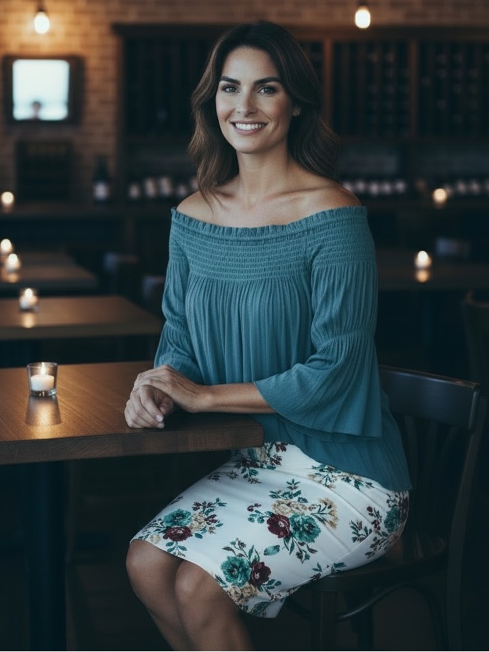 Naked Zebra Teal Off-Shoulder Smocked Top SzL